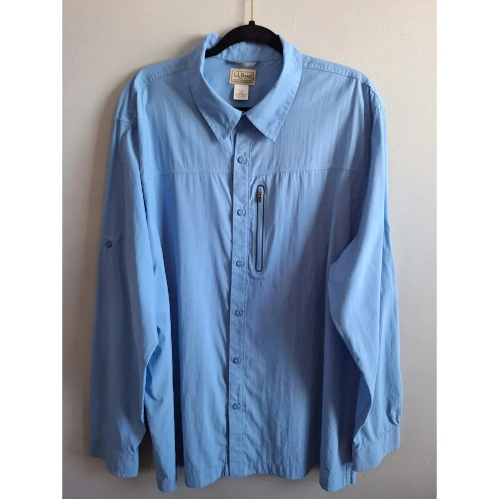 L.L. Bean‎ Nylon Vented Fishing Button Up Shirt Mens XXL Blue Hiking Camping